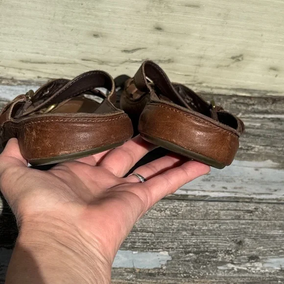 Ecco Women's Dark Brown Leather Sandals Slides size 8 39 distressed flip flops - Picture 10 of 14